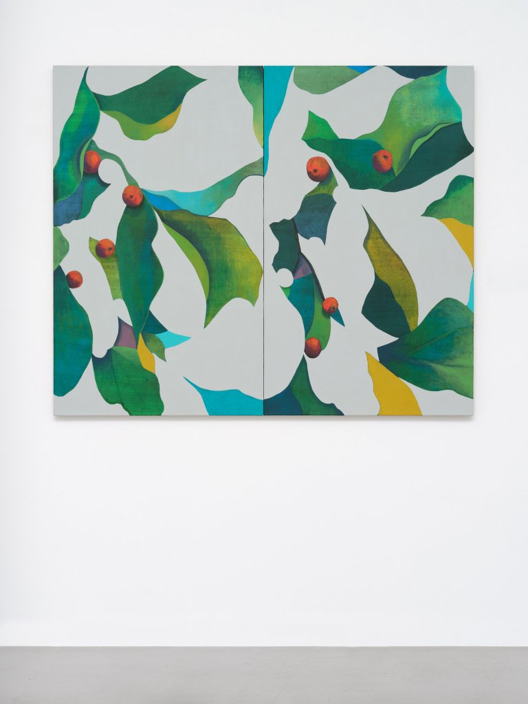 Artwork by Ryan Mrozowski. The composition features a dynamic interplay of repeated botanical forms, bold color contrasts, and subtle shifts in pattern. The piece explores themes of perception and repetition, drawing the viewer into its rhythmic visual structure