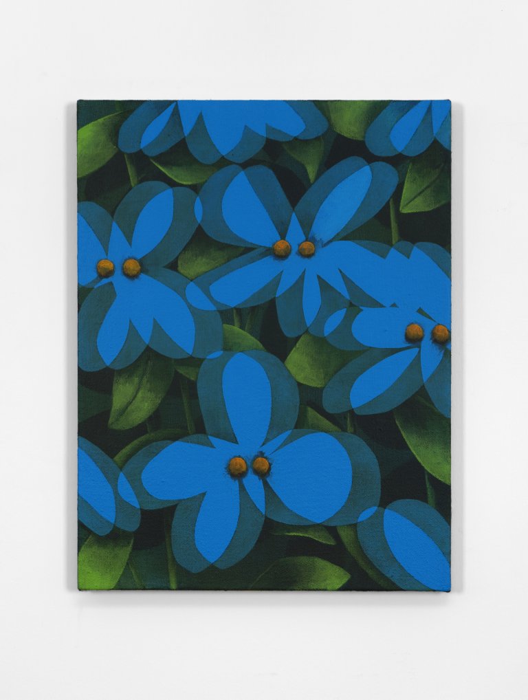 Artwork by Ryan Mrozowski. The composition features a dynamic interplay of repeated botanical forms, bold color contrasts, and subtle shifts in pattern. The piece explores themes of perception and repetition, drawing the viewer into its rhythmic visual structure