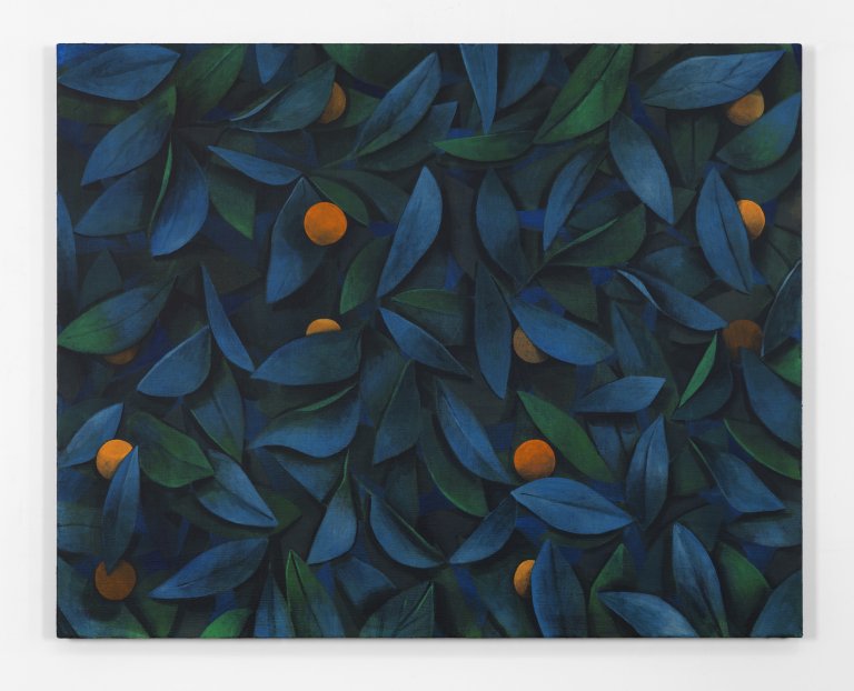 Artwork by Ryan Mrozowski. The composition features a dynamic interplay of repeated botanical forms, bold color contrasts, and subtle shifts in pattern. The piece explores themes of perception and repetition, drawing the viewer into its rhythmic visual structure