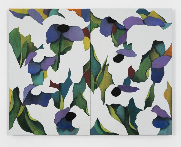Artwork by Ryan Mrozowski. The composition features a dynamic interplay of repeated botanical forms, bold color contrasts, and subtle shifts in pattern. The piece explores themes of perception and repetition, drawing the viewer into its rhythmic visual structure