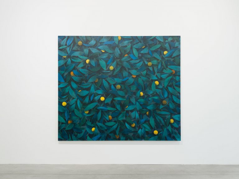 Artwork by Ryan Mrozowski. The composition features a dynamic interplay of repeated botanical forms, bold color contrasts, and subtle shifts in pattern. The piece explores themes of perception and repetition, drawing the viewer into its rhythmic visual structure