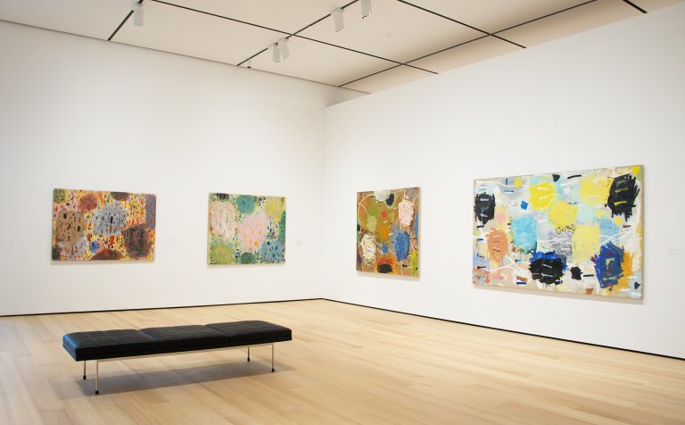 Large-scale abstract paintings by Stanley Whitney, showcasing a harmonious blend of structured color fields with spontaneous brushwork, evoking a sense of movement and rhythm.