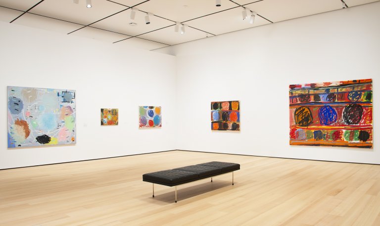 Large-scale abstract paintings by Stanley Whitney, showcasing a harmonious blend of structured color fields with spontaneous brushwork, evoking a sense of movement and rhythm.