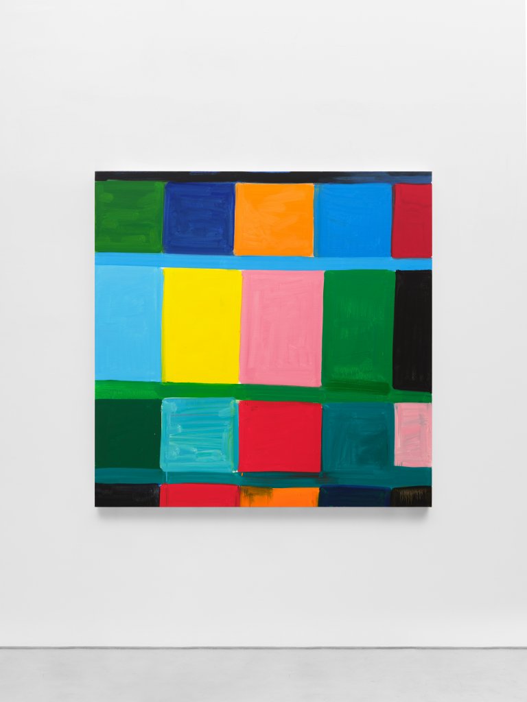 Abstract paintings by Stanley Whitney featuring a structured grid of colorful rectangular blocks, separated by thin lines, creating a rhythmic composition as seen at Galerie Nordenhake Mexico.